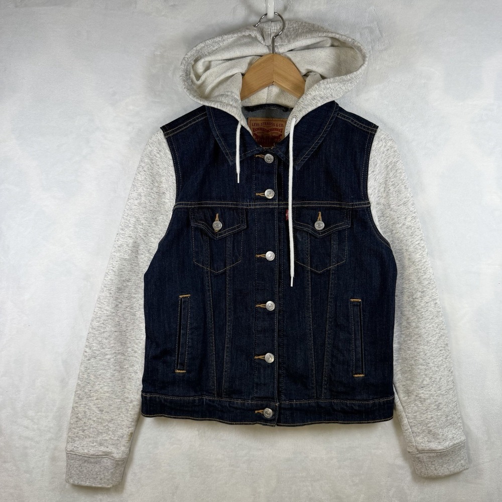 Levis Woman's Hybrid Original Trucker Jacket W/Hood Deep Dark Denim Size M